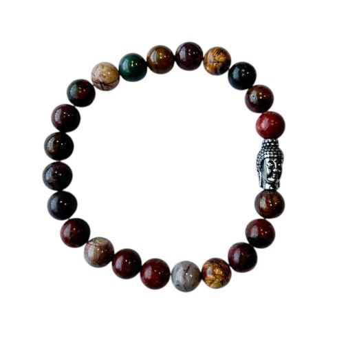 Heren armband Koffierode Picasso Jaspis met Boeddha kraal