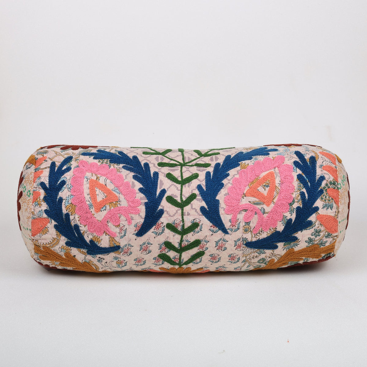Bolsterkussen van katoen met bloemenborduurwerk, meerkleurig 53 x 20