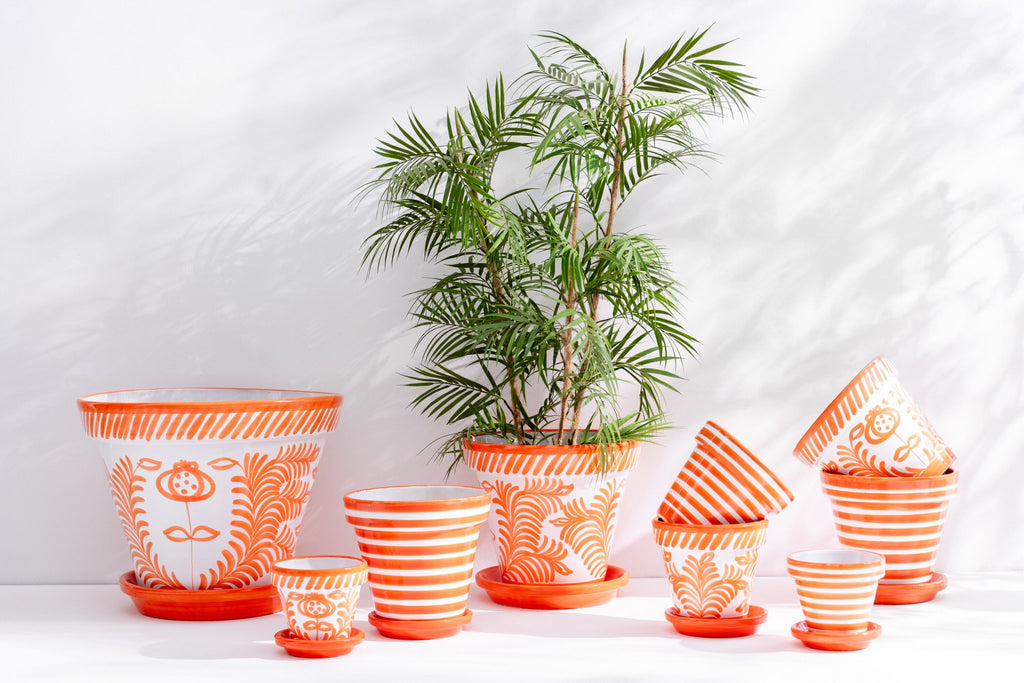J-Line bloempot Granada Stripes - keramiek - oranje - small - Ø 21 cm