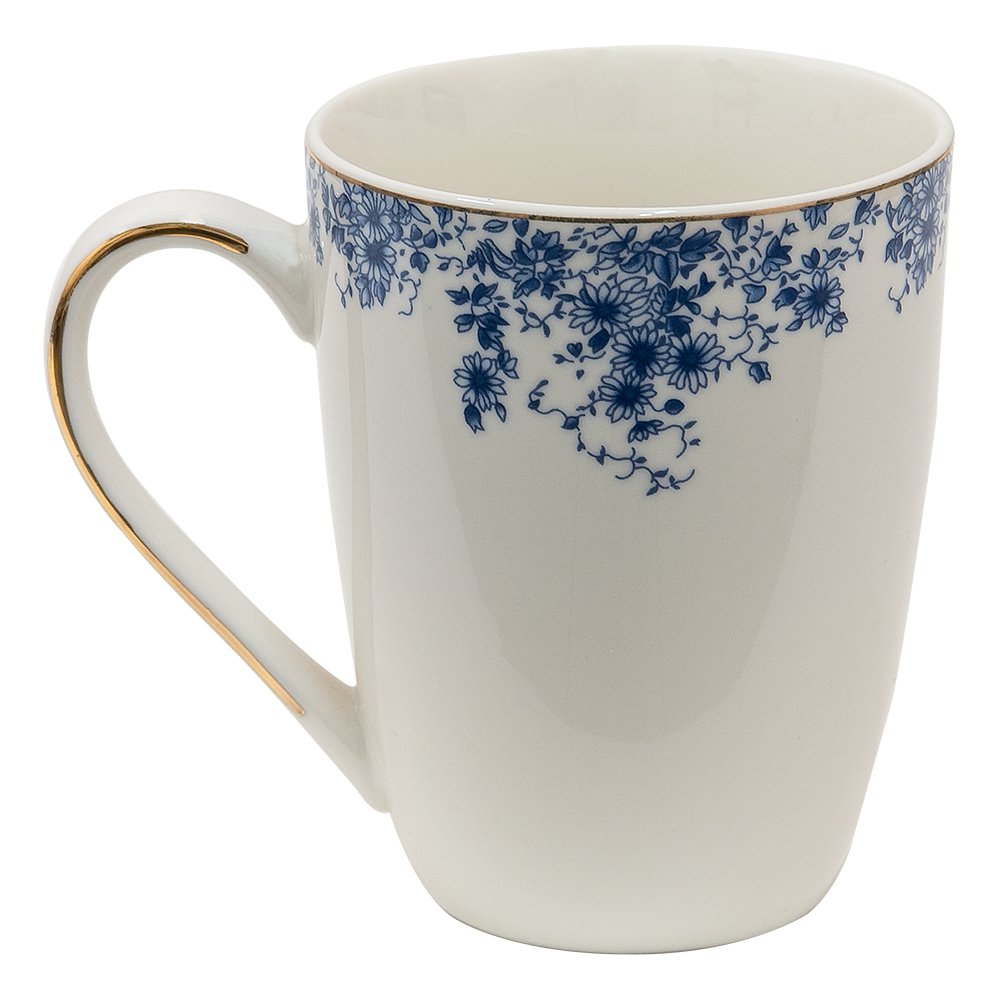 Mok 330 ml Blauw Porselein Bloemen Theemok