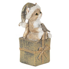Beeld Kat 5x4x10 cm Bruin Wit Kunststof Kerstdecoratie
