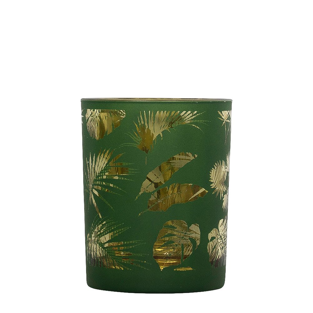 *Theelichthouder veren groen medium 10cm*