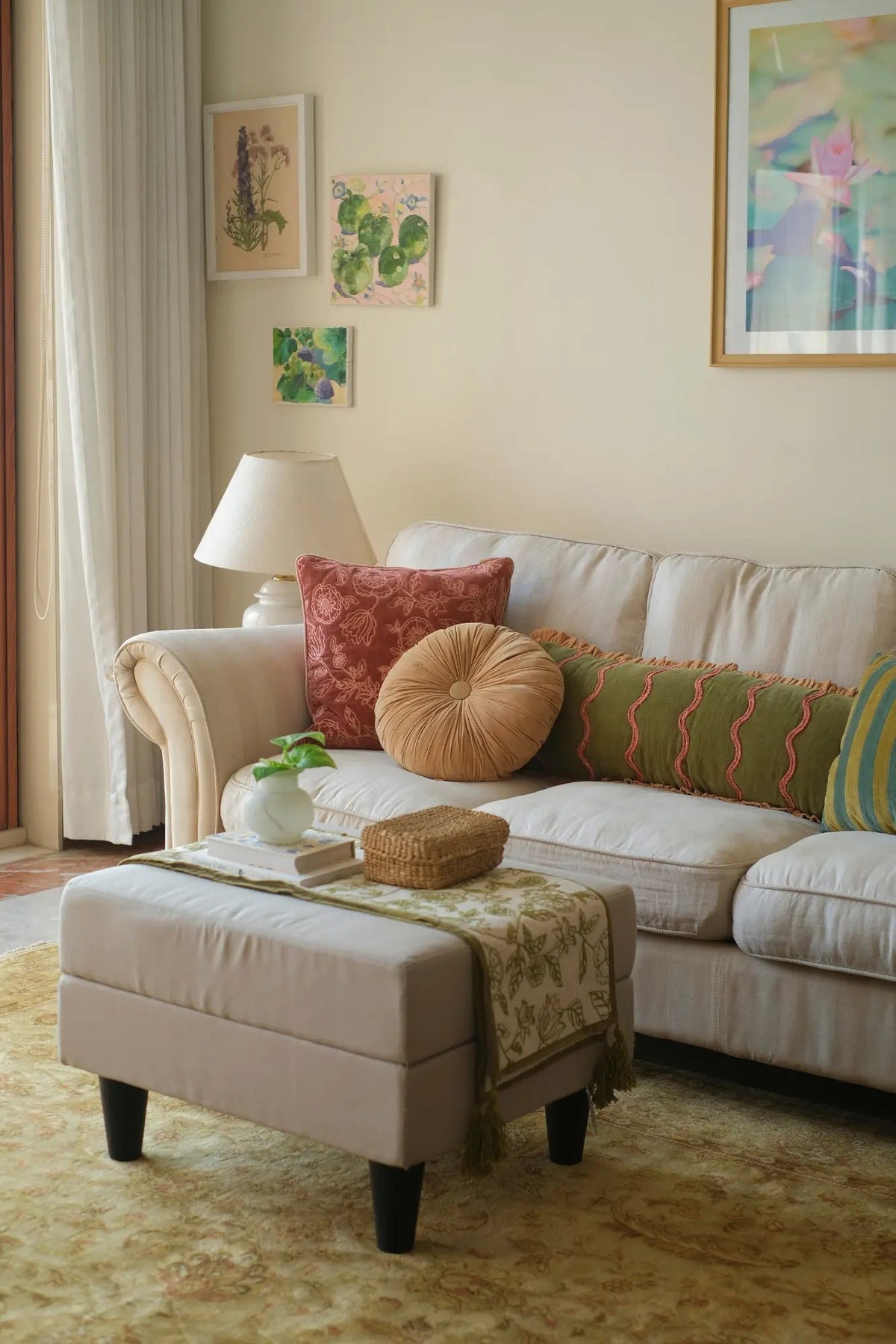 Tafelloper | Rosabelle Chintz Olive tafelloper van Sanctuary Living