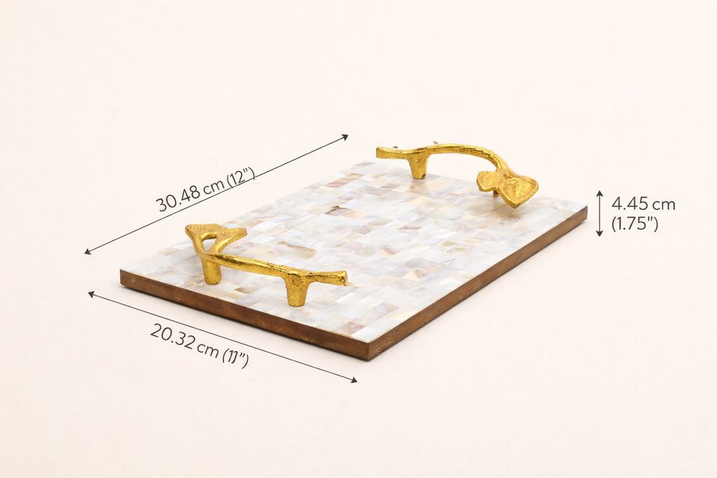Decoratief dienblad - Handvatten van bladgoud - Parelmoerhars