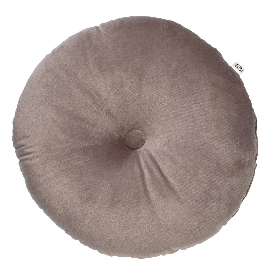 Dutch Decor Olly - Kussen Ø38 cm - Rond fluweel - Drijfhout - Taupe
