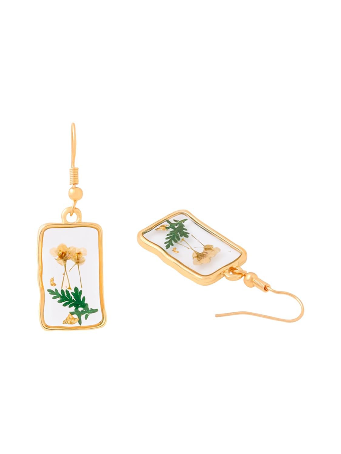Gele bloem geperste oorbellen – mode-sieraden – hars en gouden afwerking – enkel paar