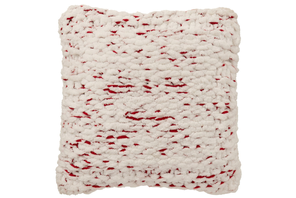 J-Line kussen Gebreeën - polyester - wit/rood