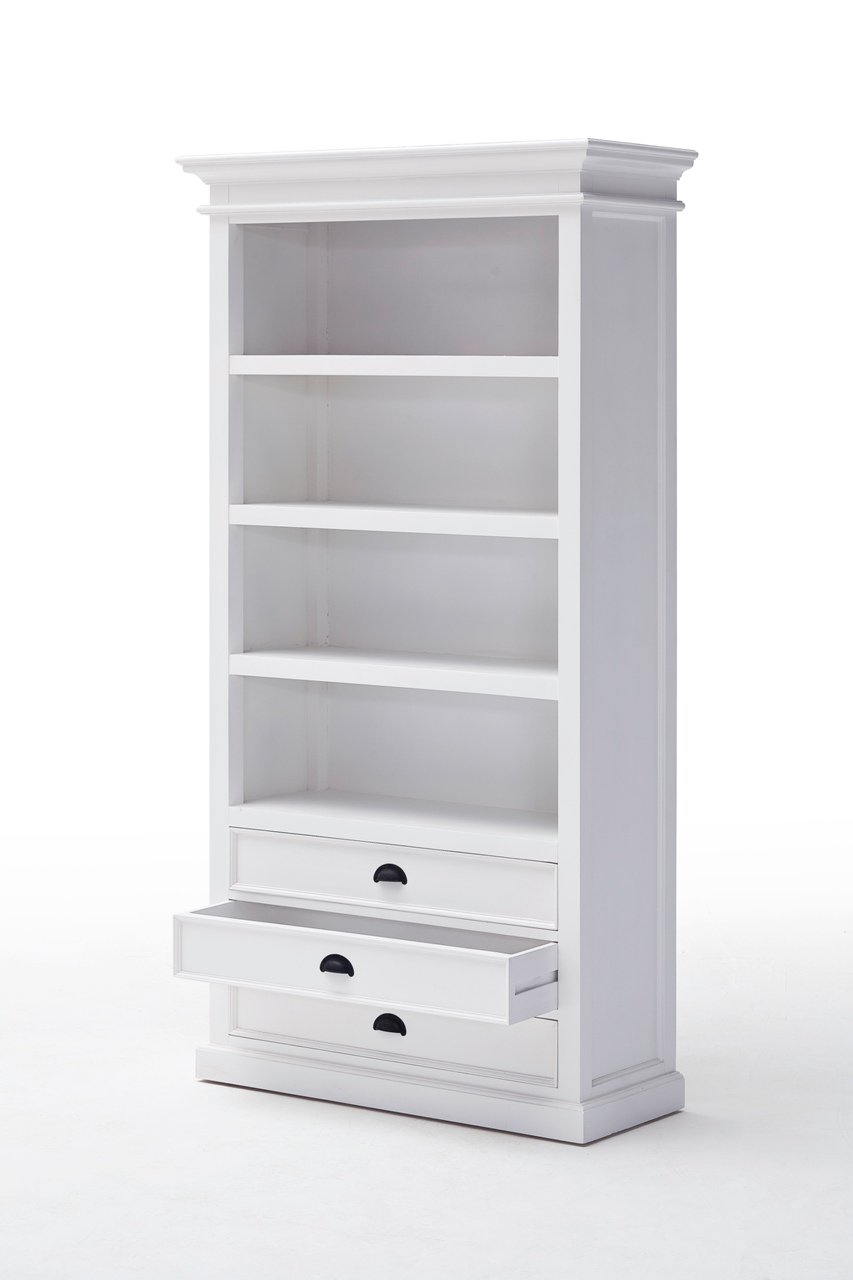 Boekenkast wit - 100bx40dx190 hoog - mahoniehout - 3 laden
