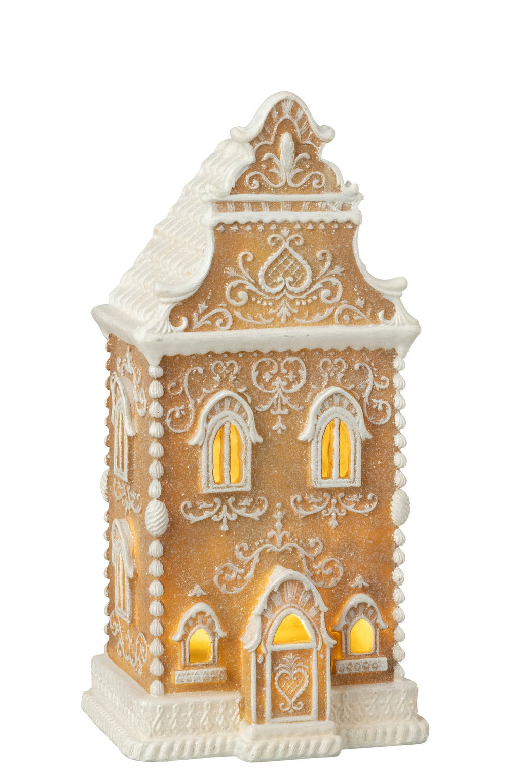 J-Line decoratie Peperkoek Huis - polyresin - beige/wit - LED