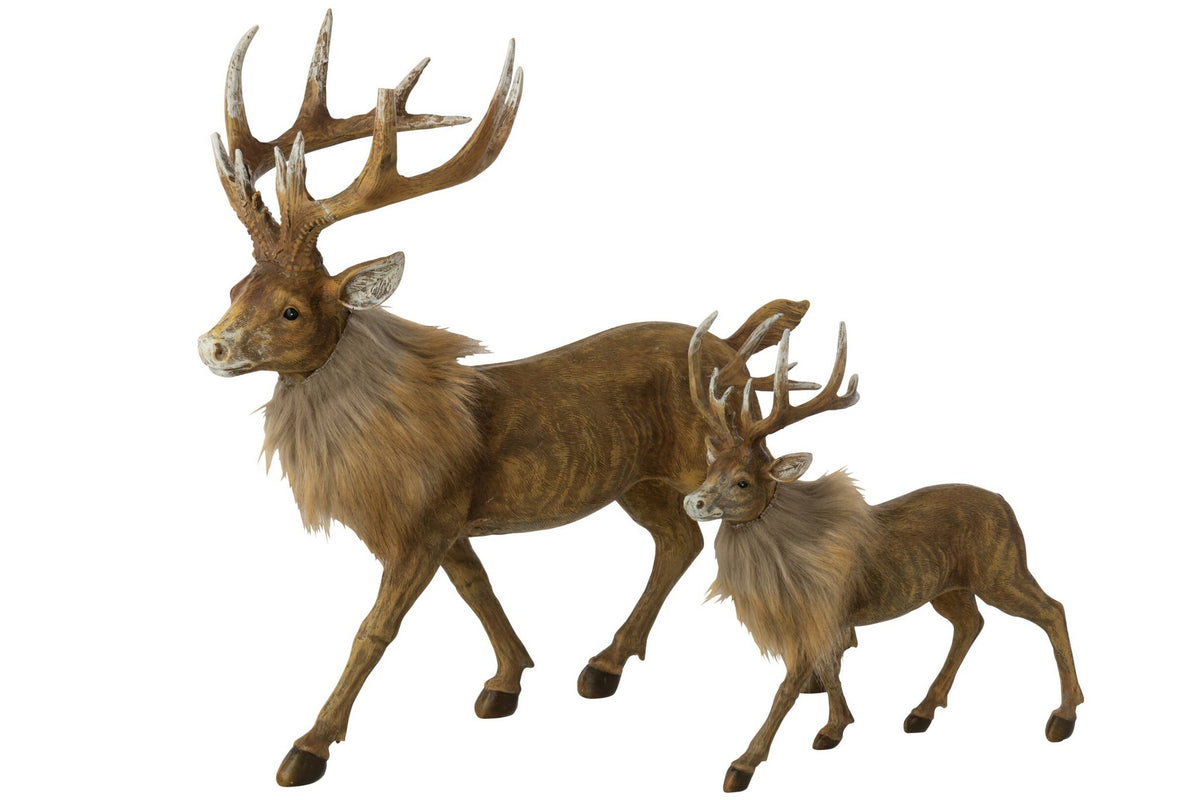 J-Line decoratie Rendier - polyresin - donkerbruin/beige - large