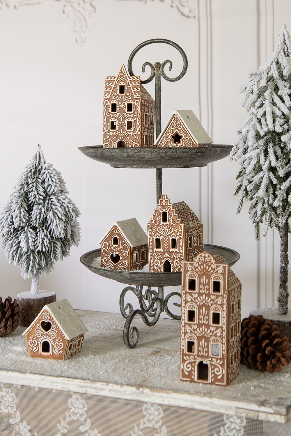 Etagère 2 Laags Ø 28x53 cm Grijs Groen ijzer Serveerschaal