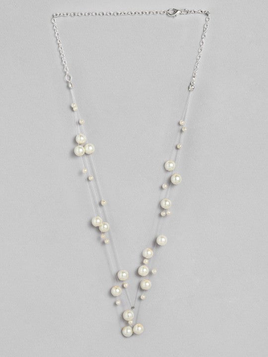 Halsstuk van witte parel met meerdere strengen – modeaccessoire – verzilverde legering – individueel item