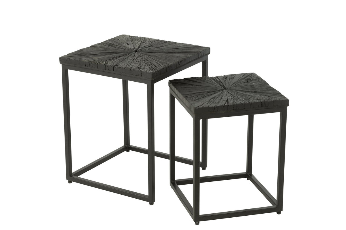 J-Line bijzettafel Shanil - hout/ijzer - zwart - set van 2