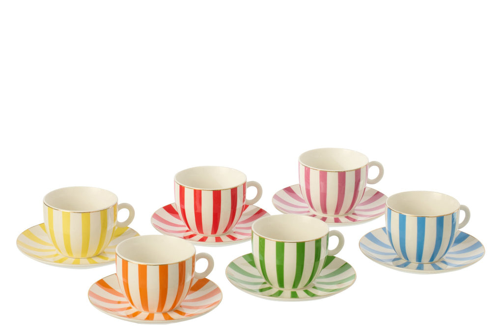J-Line kopje + schoteltje - porselein - mix - L - set van 6