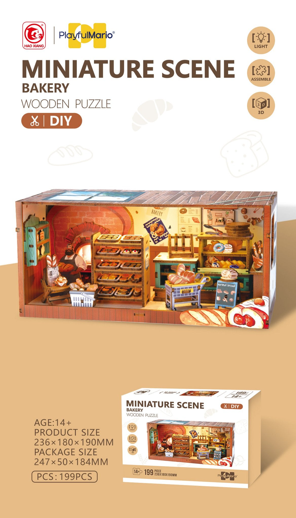 DIY Miniature Scene 3D Bakkerswinkel met LED- verlichting- MDF