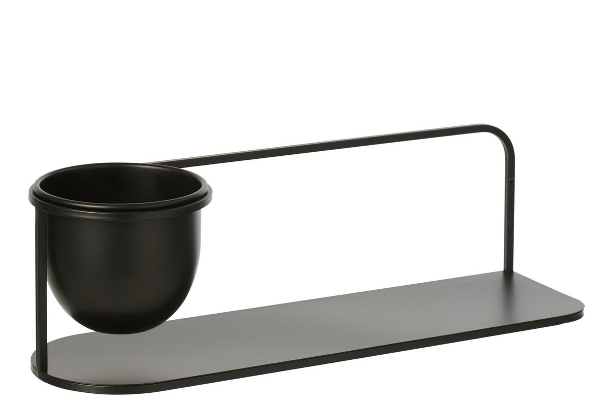 J-Line wandrek + bloempot - ijzer - zwart