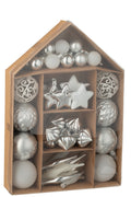 J-Line kerstbal - kunststof - zilver/wit - doos van 50