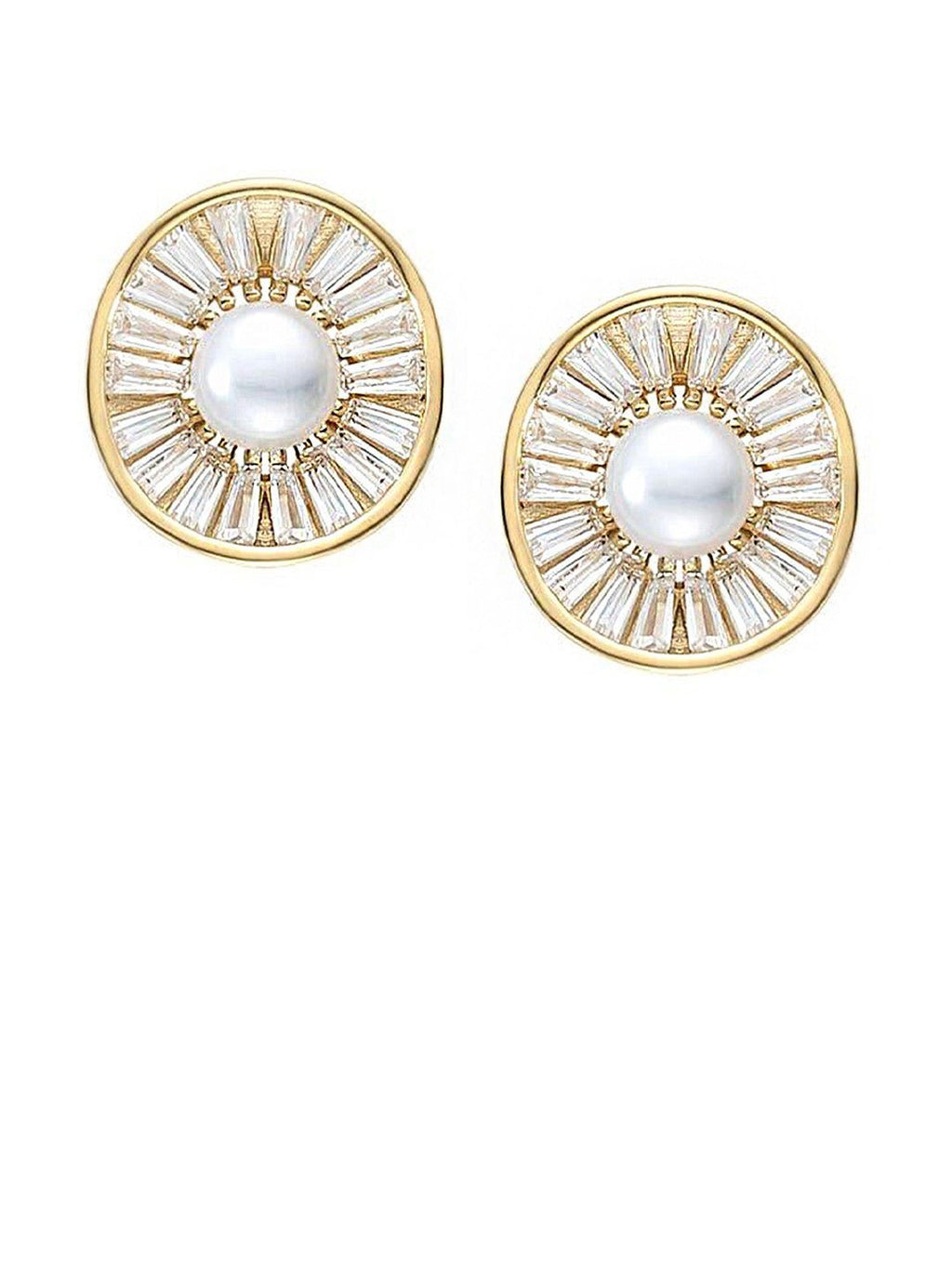 Vergulde AD-vormige studs met studs en parels en kralen – oorknopjes – goudkleurig, Amerikaanse diamant – 1,5 x 1,3 cm