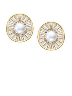 Vergulde AD-vormige studs met studs en parels en kralen – oorknopjes – goudkleurig, Amerikaanse diamant – 1,5 x 1,3 cm