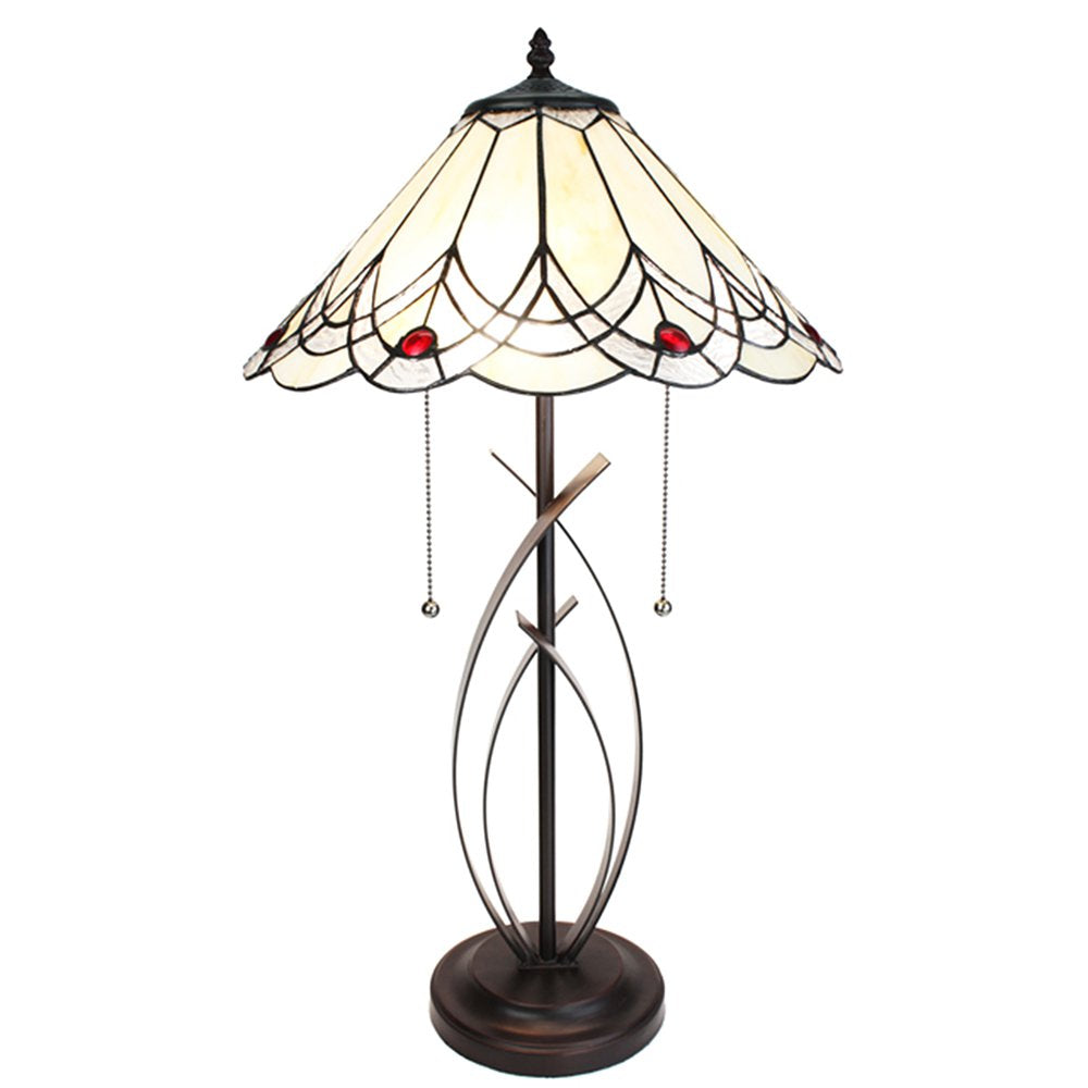 Tiffany Tafellamp Ø 39x69 cm Beige Glas Tiffany Bureaulamp