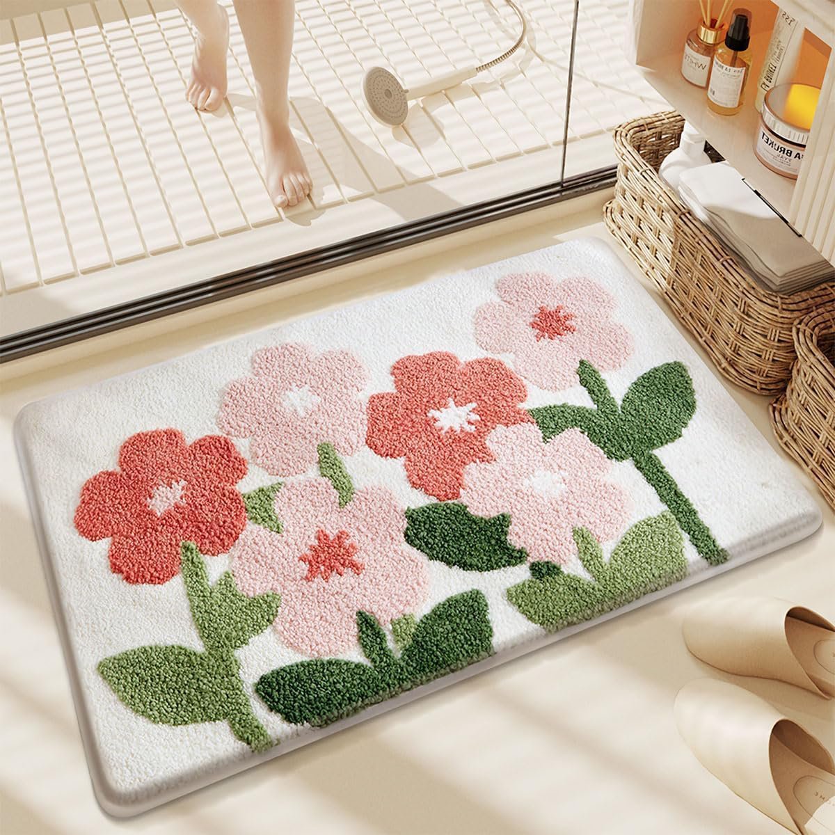 Abstract schattig babyroze antislip wasbaar bad- en deurmatkleed voor thuis | Sneldrogend vloerdecor, meerdere maten