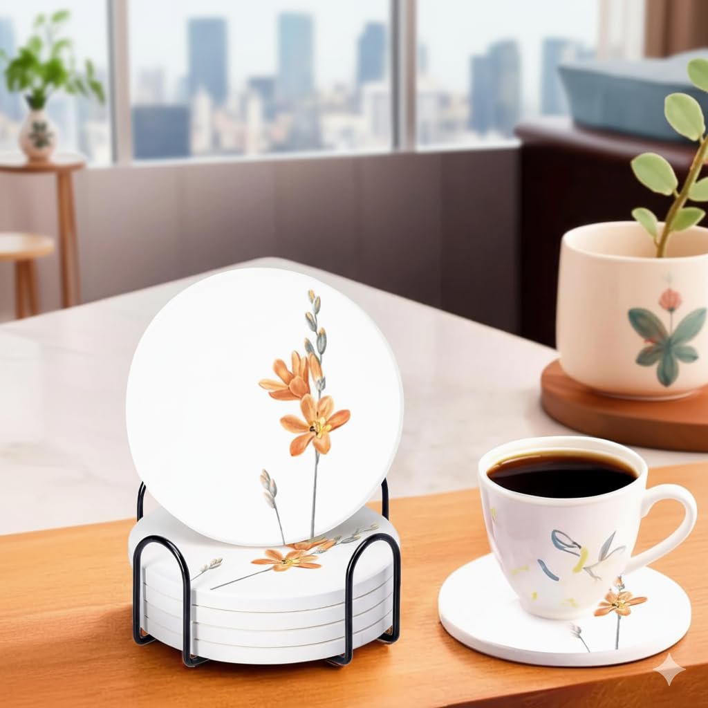 Bloemenwitte waterbestendige onderzetterset, 6-pack (diameter 10 cm) | Eettafelaccessoires, woondecoratie, cadeaus voor vrouwen