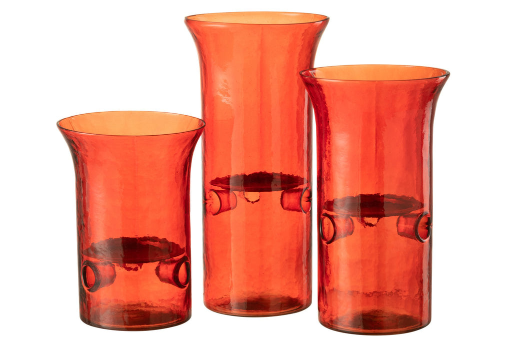 J-Line kaarshouder Bord - glas/metaal - rood - 3 stuks