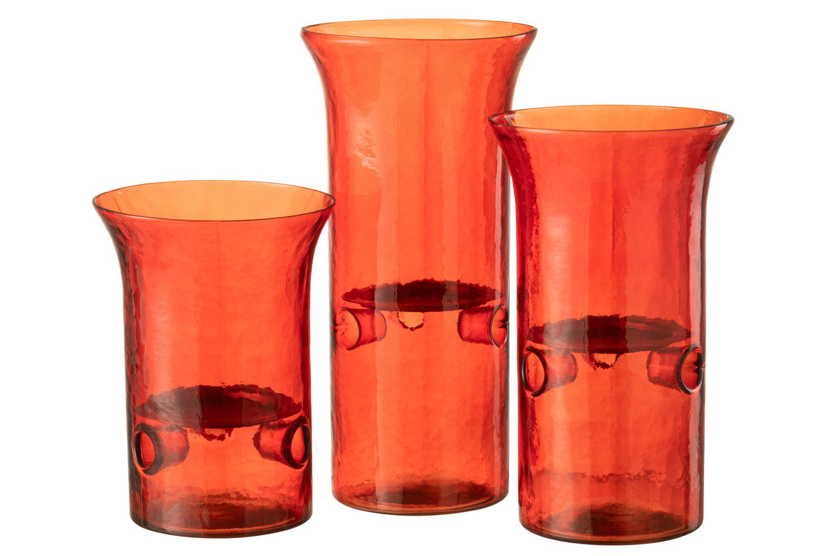 J-Line kaarshouder Bord - glas/metaal - rood - 3 stuks