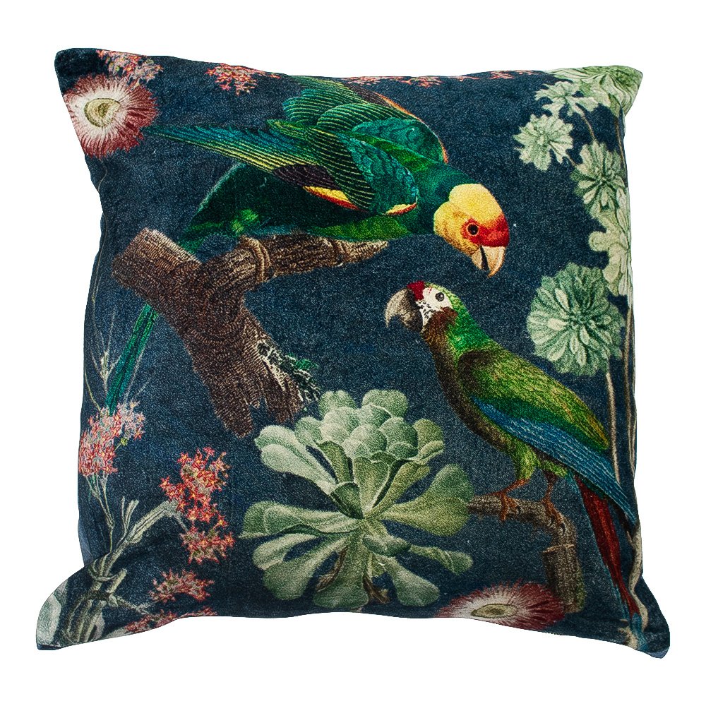 Kussen fluweel charming papegaaien groen blauw 45x45cm*