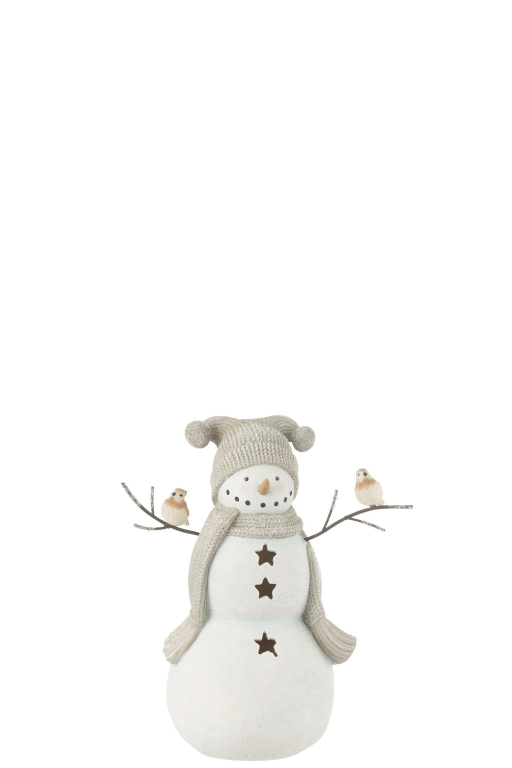 J-Line Sneeuwman Vogels Resine Wit/Grey Small