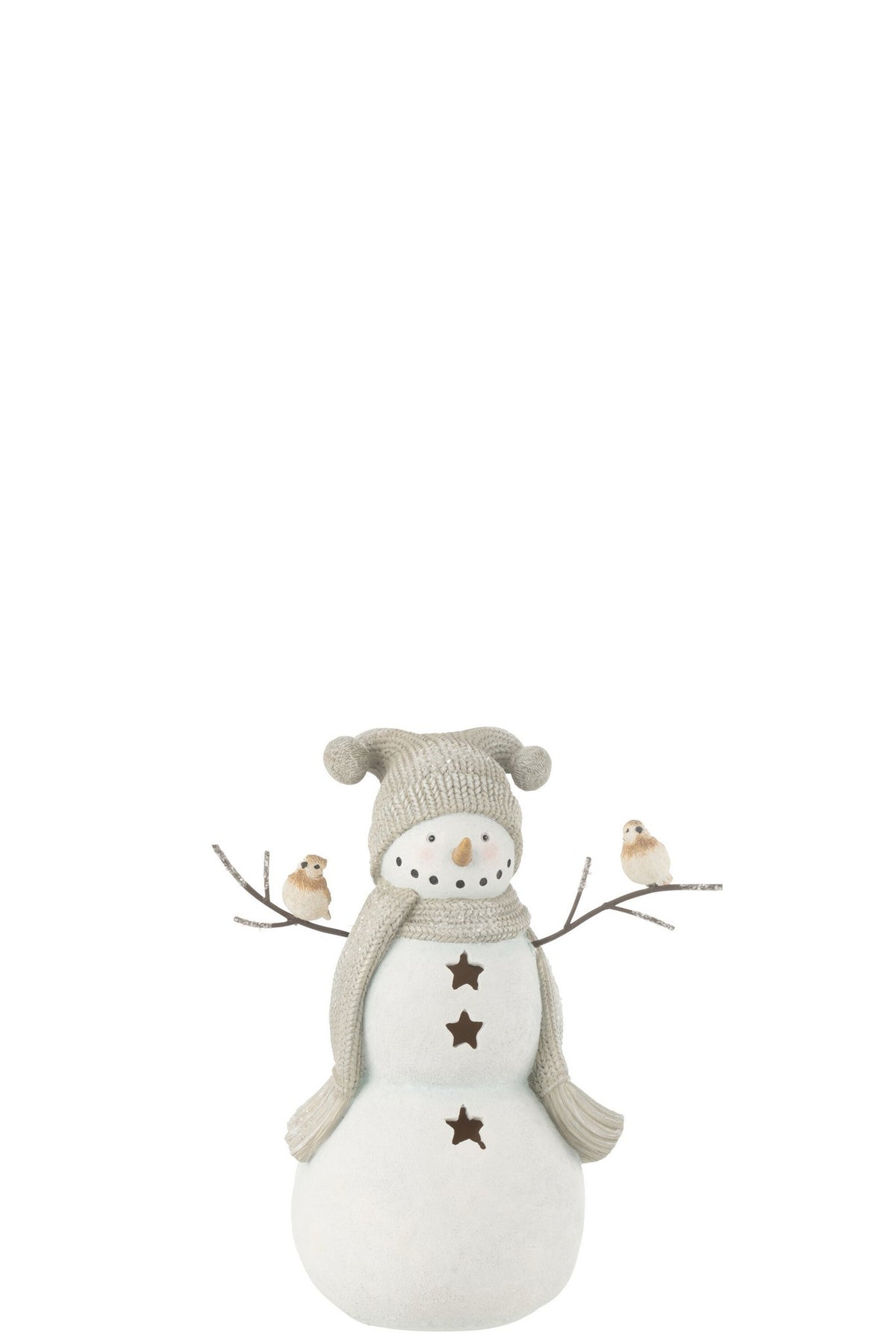 J-Line Sneeuwman Vogels Resine Wit/Grey Small