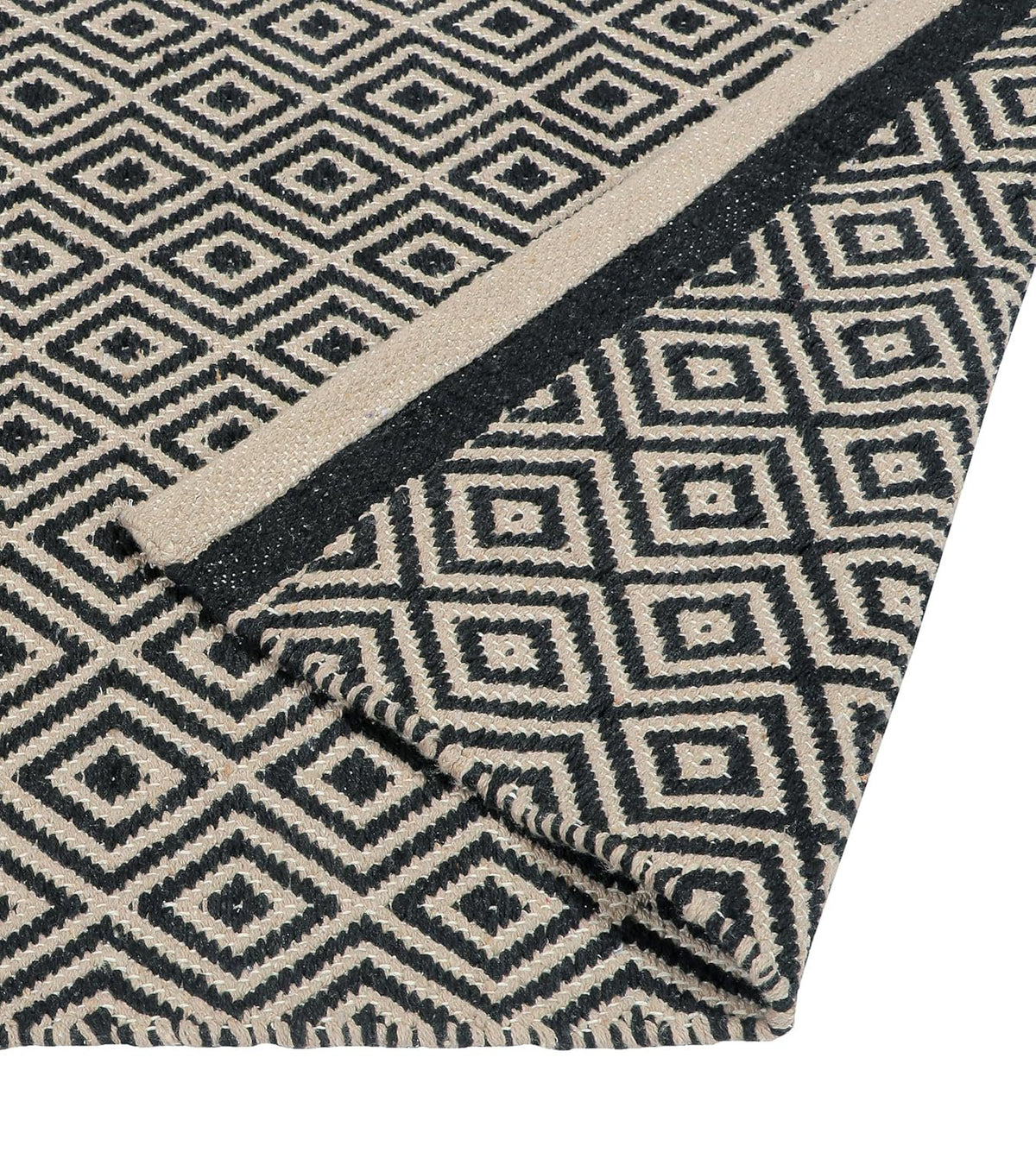 Vloerkleedloper van natuurlijk katoen – Handgeweven diamantontwerp – 60x152 cm (2x5 ft)