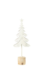J-Line decoratie Kerstboom Op Voet + Ster - metaal - hout - wit -S