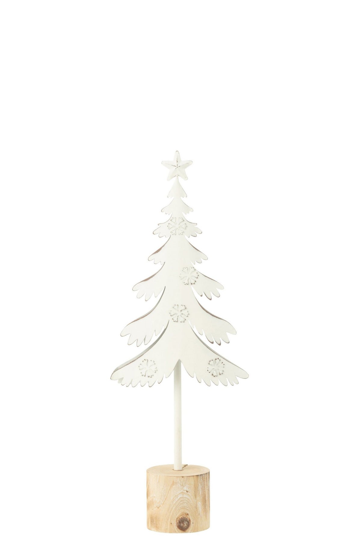 J-Line decoratie Kerstboom Op Voet + Ster - metaal - hout - wit -S