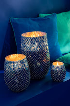 J-Line geurkaars Mia Mozaiek - Juniper Love - glas - blauw - M - 120U
