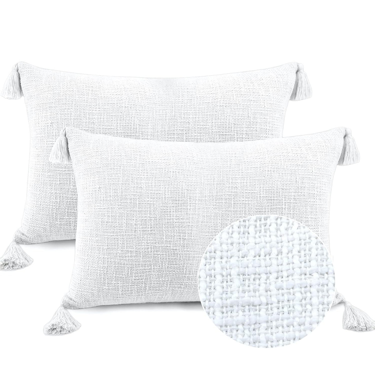Getextureerde Slub Pillow Sham – Paar kussenhoezen – Katoenen stof, randen met kwastjes – 16x16 Inch