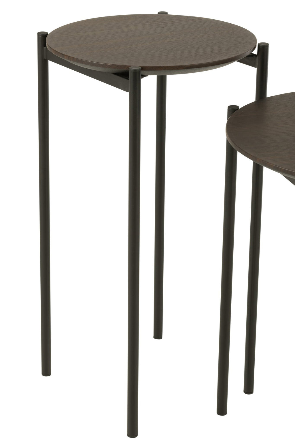 J-Line bijzettafel Rond - hout/metaal - donkerbruin - set van 2