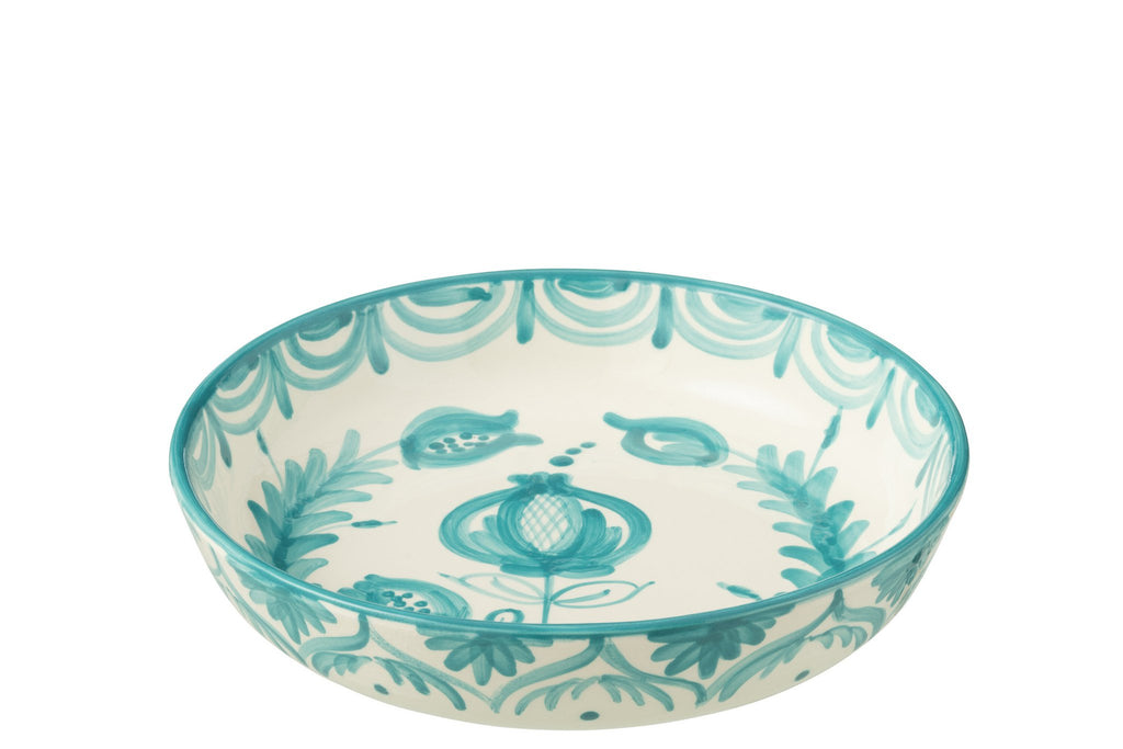 J-Line kom Granada Low - keramiek - wit/aqua - large - Ø 25 cm