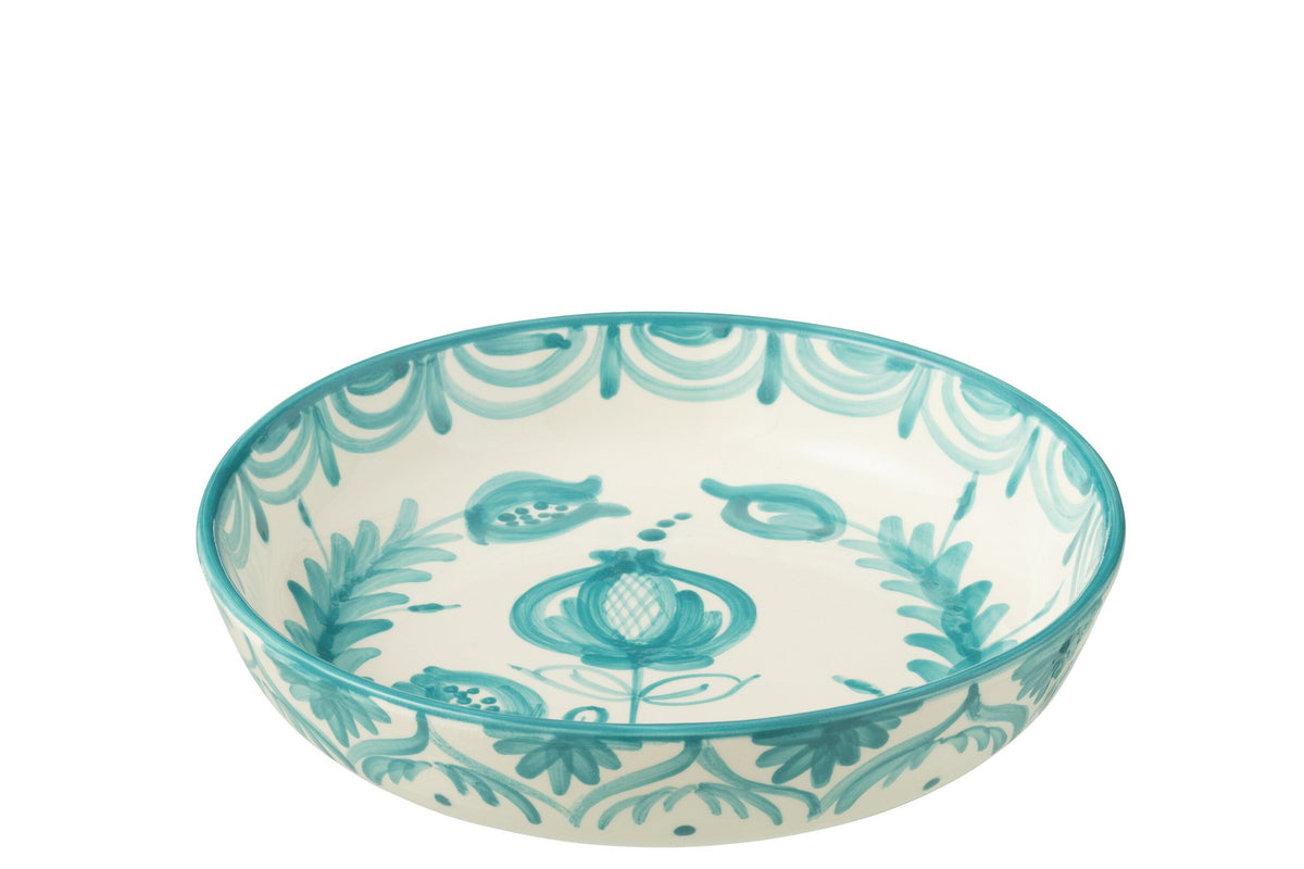 J-Line kom Granada Low - keramiek - wit/aqua - large - Ø 25 cm