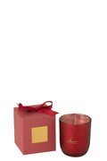 J-Line geurkaars Amour - Mimosa & Rose - glas - rood - small - 35U