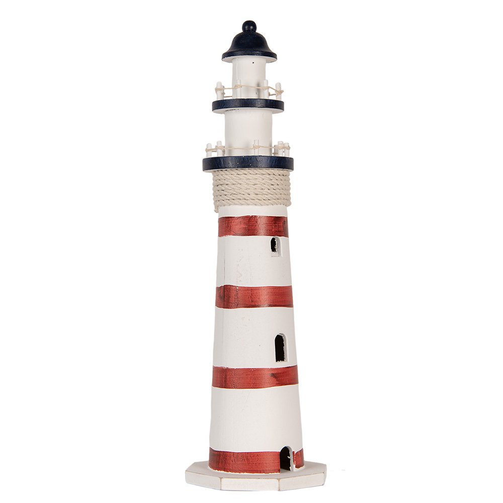 Decoratie Beeld Vuurtoren Ø 15x48 cm Wit Rood MDF