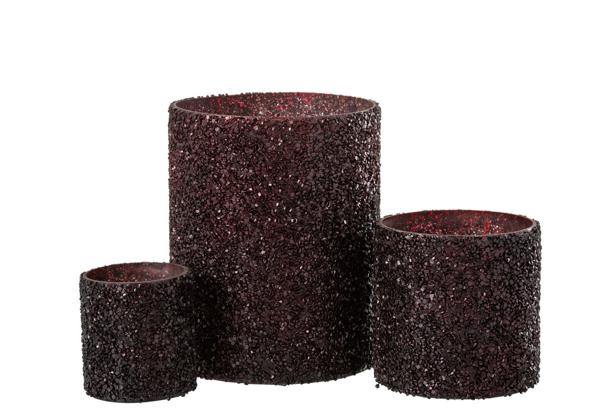 J-Line lantaarn Glitter - glas - bordeaux - groot