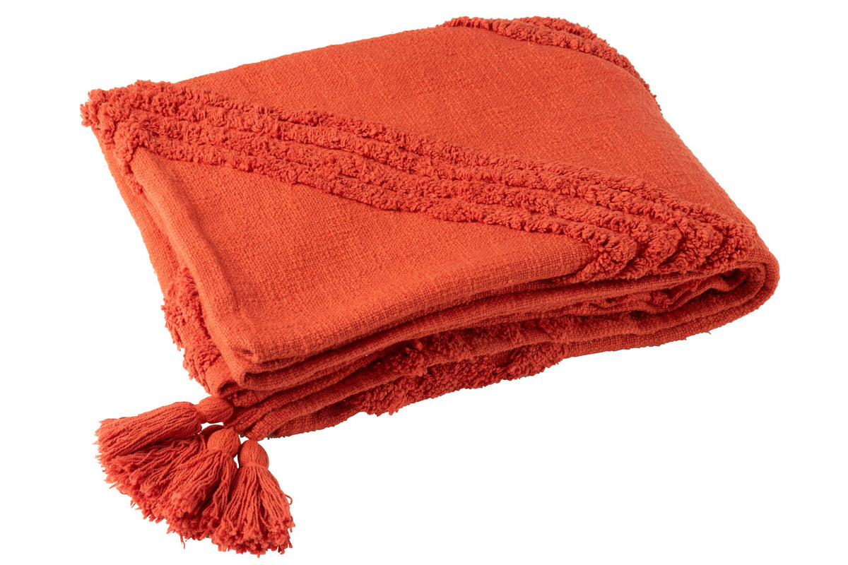 J-Line Plaid Getuft+Kwasten Katoen Baksteen