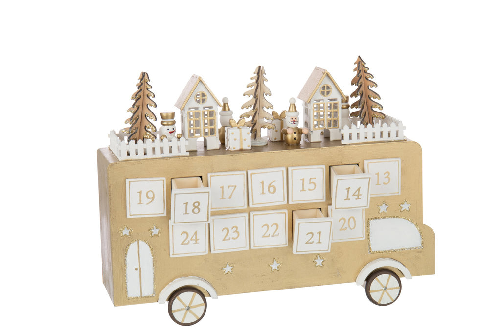 J-Line decoratie Bus Adventkalender - multiplex - goud/wit