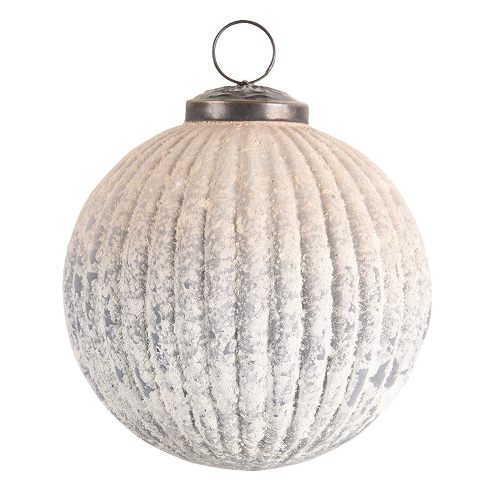 Kerstbal Ø 9x9 cm Wit Grijs Glas Kerstboomversiering