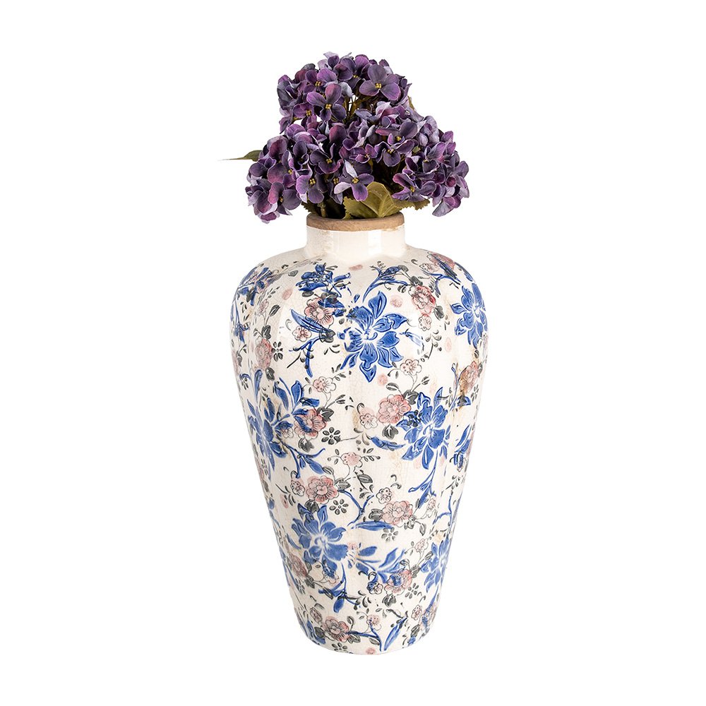 Vaas Ø 24x40 cm Beige Blauw Keramiek Bloemen