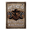 Tekstbord 25x33 cm Bruin IJzer Cowboy Wandbord