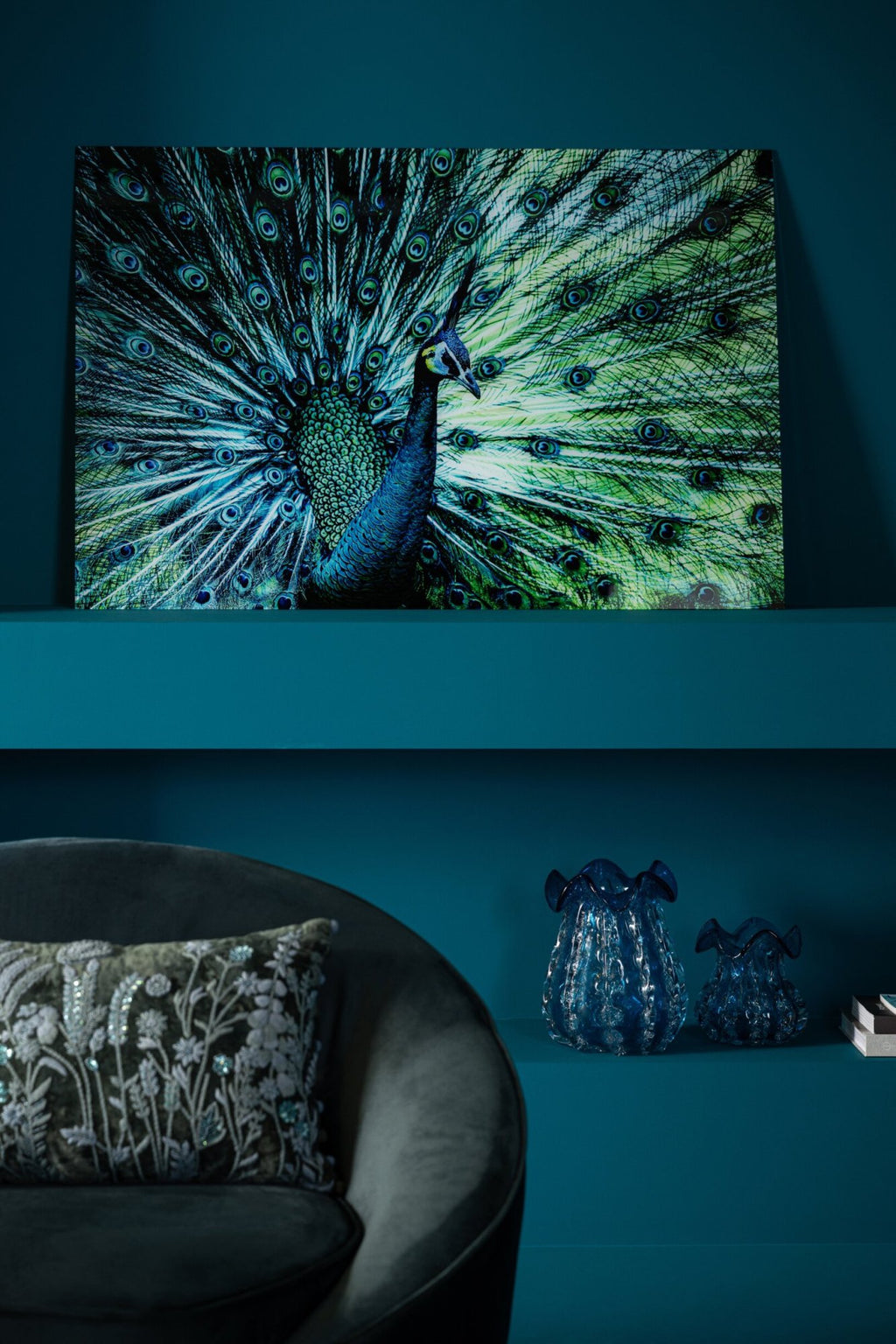 J-Line Wanddecoratie pauw - glas - blauw/groen
