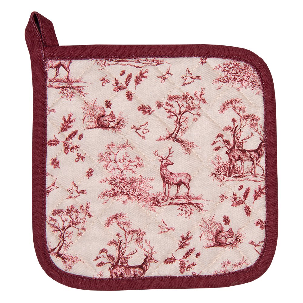 Pannenlap 20x20 cm Wit Roze Katoen Rendier Afgiet Pannenlap