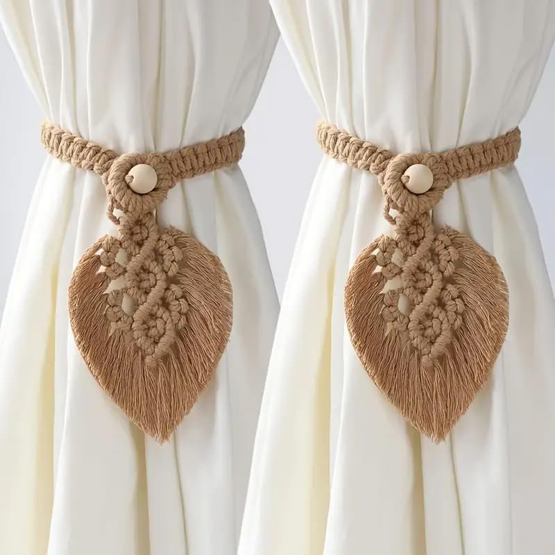 Bohemian Macrame Draperie tiebacks – Handgeweven katoen – 2-pack
